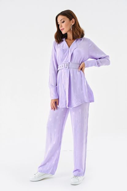 Lila Kemerli Bluz Pantolon Takım