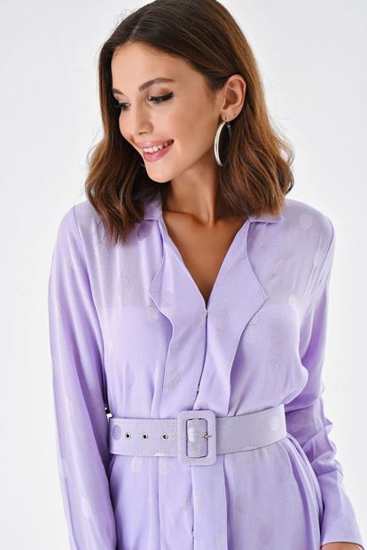 Lila Kemerli Bluz Pantolon Takım