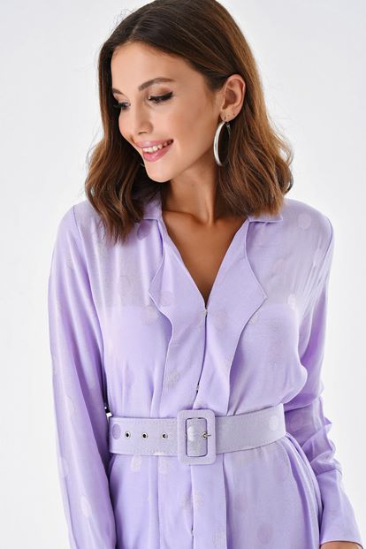 Lila Kemerli Bluz Pantolon Takım