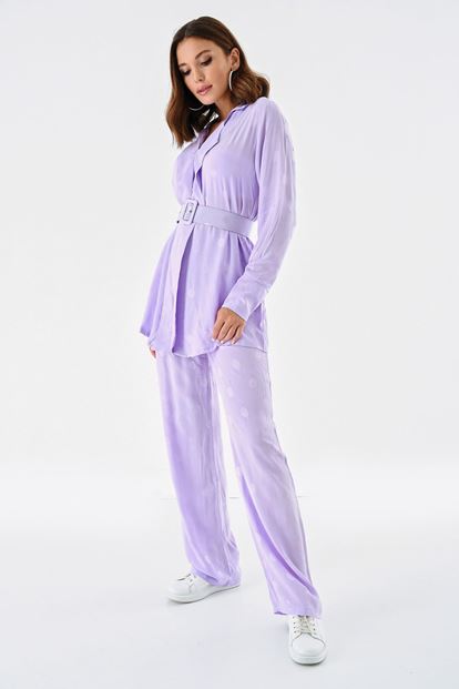 Lila Kemerli Bluz Pantolon Takım