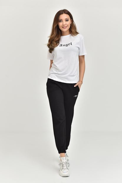 Siyah Angel Baskılı Örme Eşofman Takımı