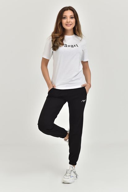Siyah Angel Baskılı Örme Eşofman Takımı