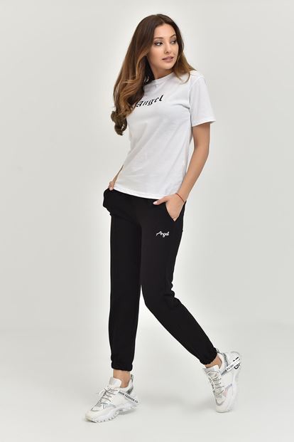 Siyah Angel Baskılı Örme Eşofman Takımı