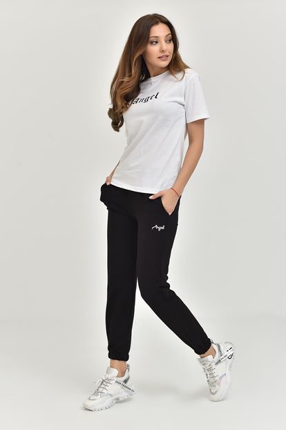 Siyah Angel Baskılı Örme Eşofman Takımı