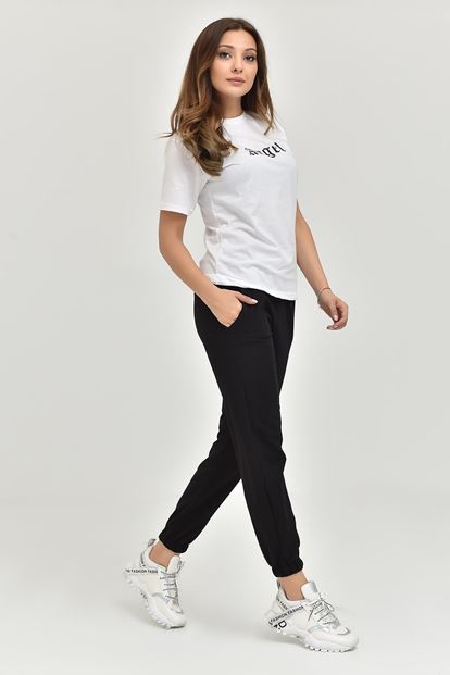 Siyah Angel Baskılı Örme Eşofman Takımı