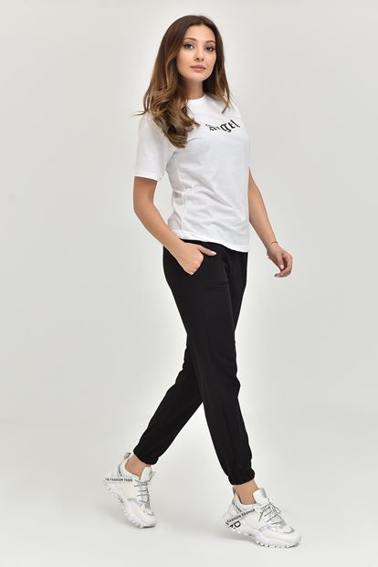 Siyah Angel Baskılı Örme Eşofman Takımı