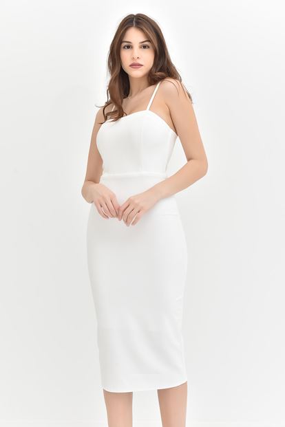 Beyaz İp Askılı Kalem Elbise