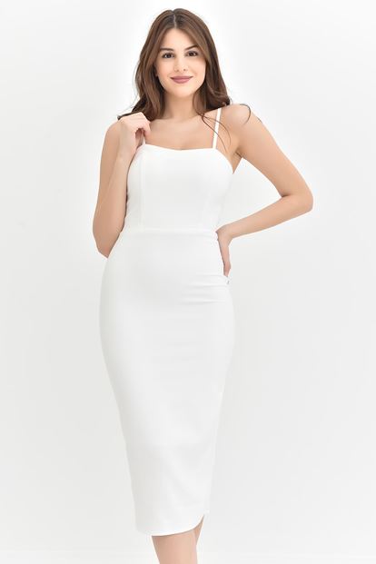 Beyaz İp Askılı Kalem Elbise