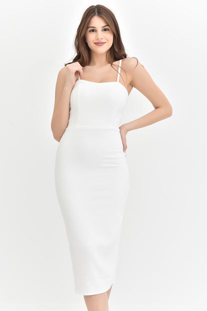 Beyaz İp Askılı Kalem Elbise