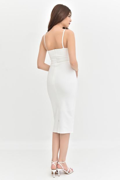 Beyaz İp Askılı Kalem Elbise