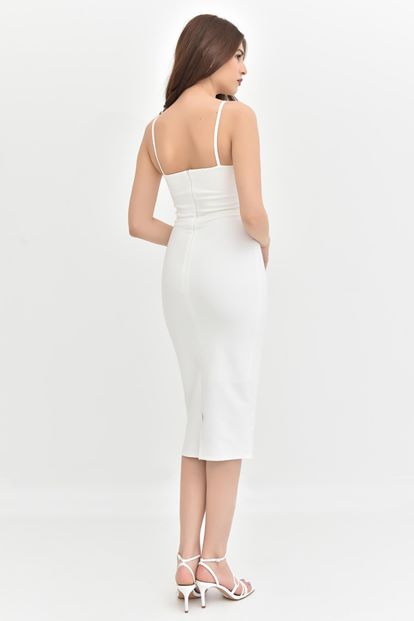 Beyaz İp Askılı Kalem Elbise