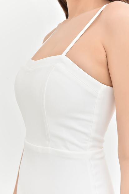 Beyaz İp Askılı Kalem Elbise