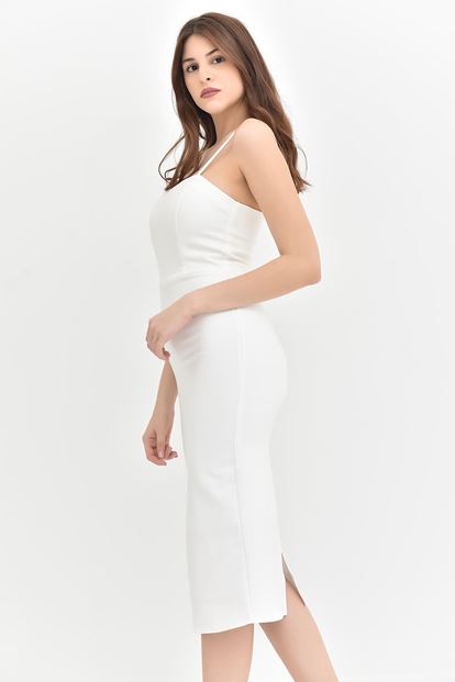 Beyaz İp Askılı Kalem Elbise
