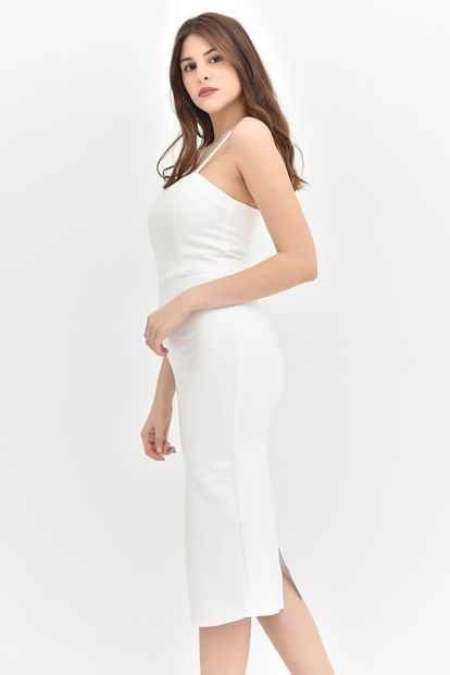 Beyaz İp Askılı Kalem Elbise