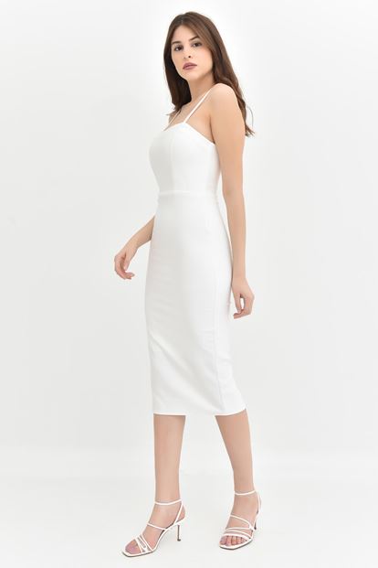 Beyaz İp Askılı Kalem Elbise
