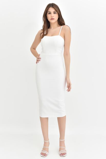 Beyaz İp Askılı Kalem Elbise