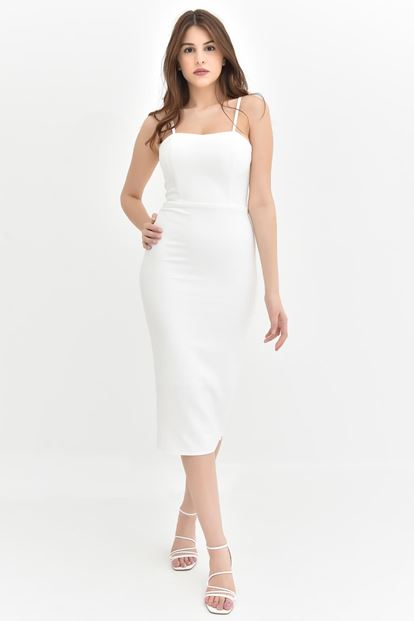 Beyaz İp Askılı Kalem Elbise