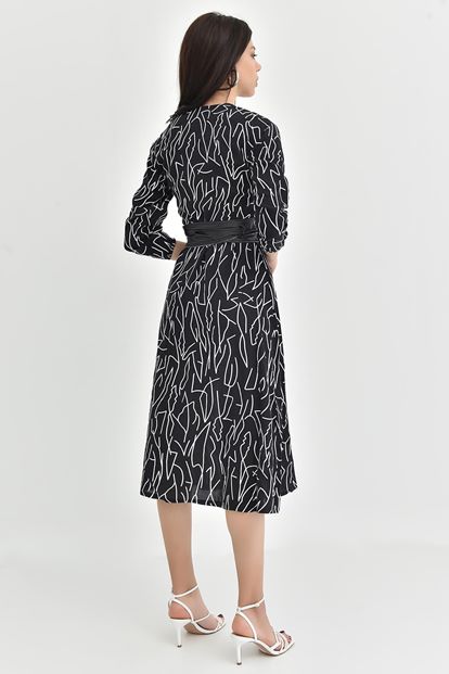 Siyah Kemerli Midi Boy Gömlek Elbise