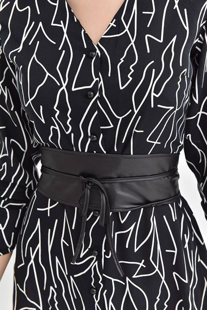 Siyah Kemerli Midi Boy Gömlek Elbise