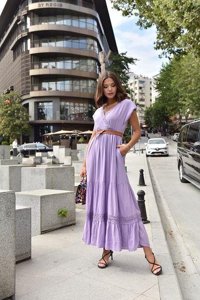 Lilac Breasted Collar Belt Dress
