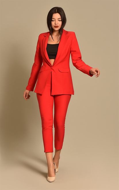 Red jacket pants suit large body