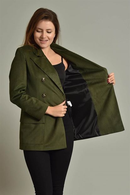Yeşil Fitilli Kadife Blazer Ceket