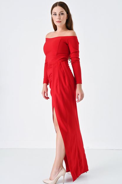 Red Slit Long Evening Dress
