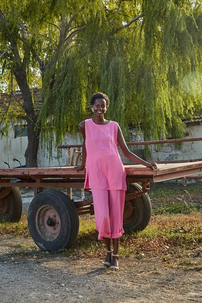 Pink blouse pants suit