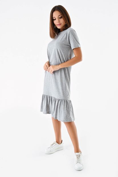Gray Pleated Skirt Short Sleeve Dress