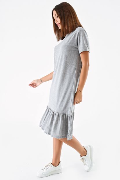 Gray Pleated Skirt Short Sleeve Dress