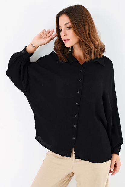 Black Low Shoulder Long Sleeve Shirt