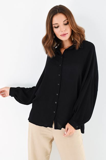 Black Low Shoulder Long Sleeve Shirt
