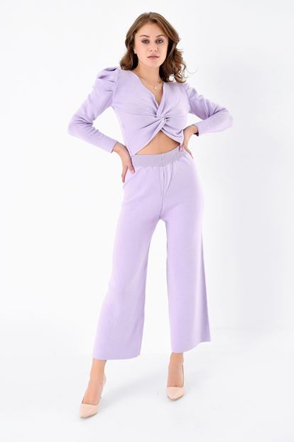 Lila Bluz Pantolon Alt Üst Triko Takım