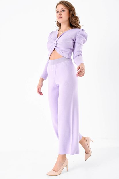 Lila Bluz Pantolon Alt Üst Triko Takım