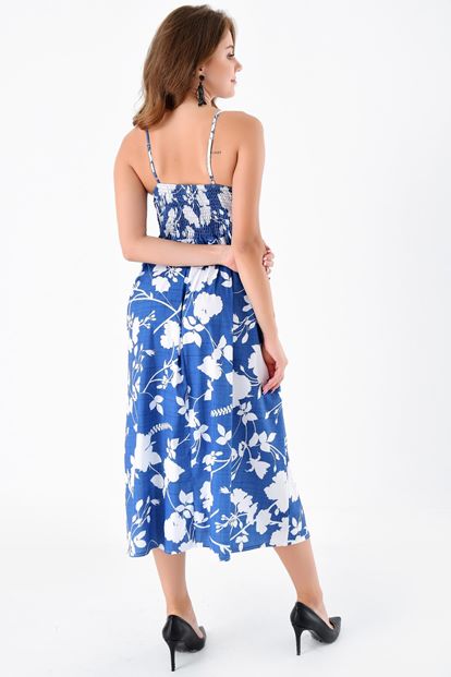 Blue Flowers Hanging Rope Patterned Dress