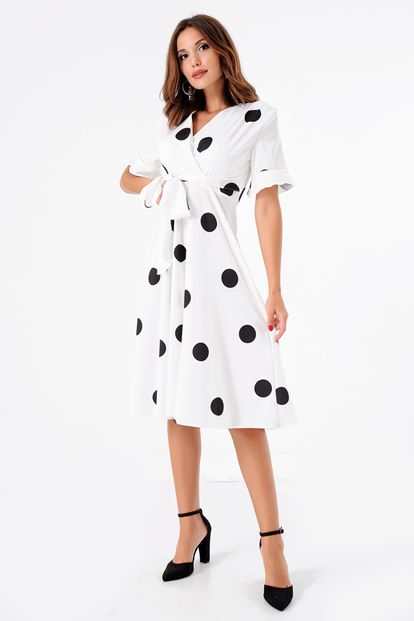 White Dotted Handles Handle Short Dress