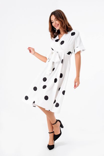 White Dotted Handles Handle Short Dress