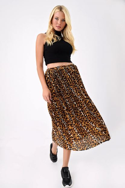 Brown Leopard Pattern Skirt piliseli