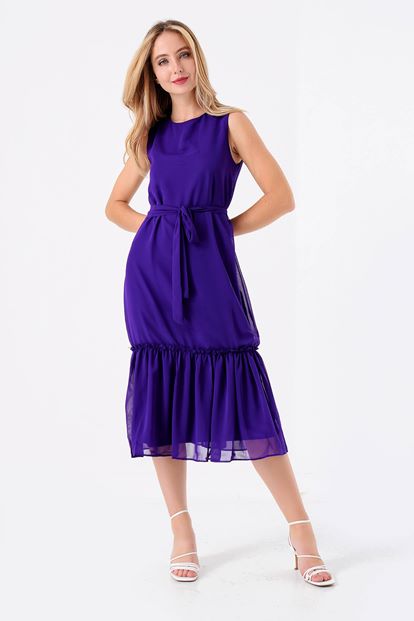Purple skirt ruffles Chiffon Dress Length Midi