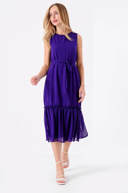 Purple skirt ruffles Chiffon Dress Length Midi