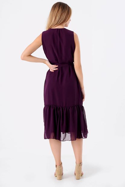 Plum Collar double-breasted skirt ruffles Chiffon Dress