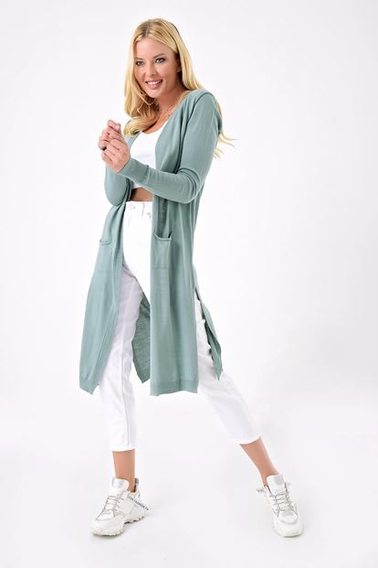 Long knitwear Hirka with green pocket