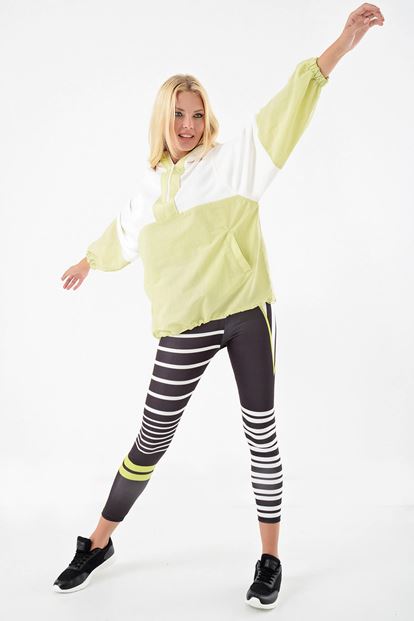 Sarı Renk Bloklu Parasüt Kumasli Sweatshirt