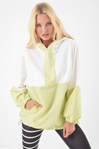 Sarı Renk Bloklu Parasüt Kumasli Sweatshirt