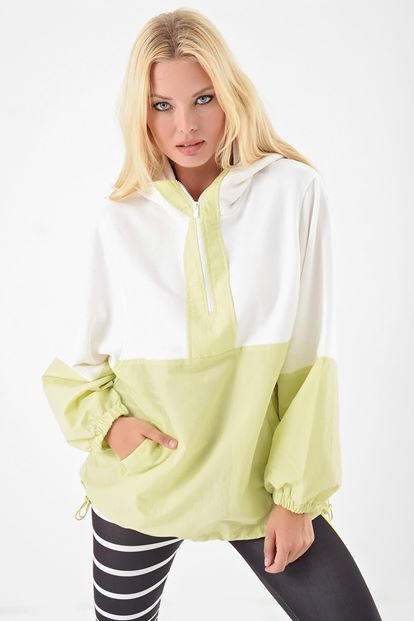 Sarı Renk Bloklu Parasüt Kumasli Sweatshirt