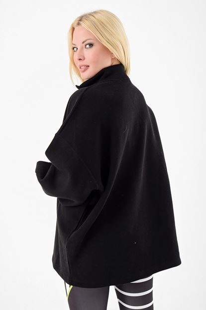 Siyah Dik Yaka Fermuarli Sweatshirt