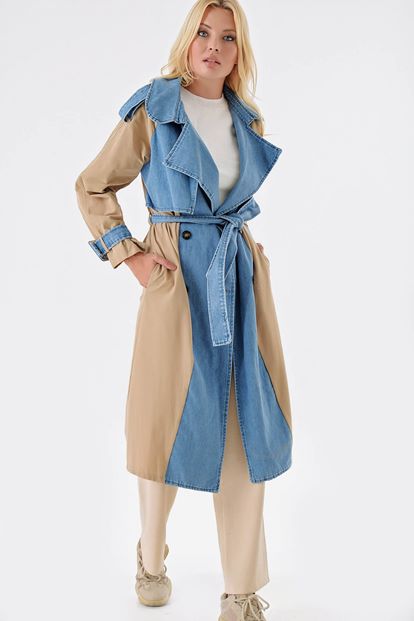 Blue Button Trench Coat