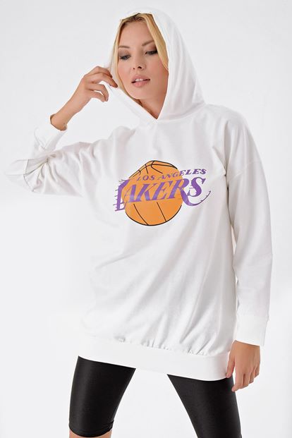 Beyaz Lakers Kapüsonlu Sweat