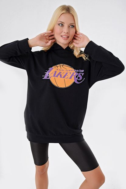 Siyah Lakers Kapüsonlu Sweat