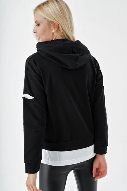 Detailed black T-shirt with cut Hoodies